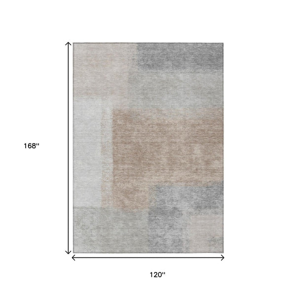 HomeRoots 10' Indoor Outdoor Area Rug - Stylish Taupe, Ivory & Gray Abstract Design, Machine Washable & Durable 660510