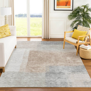 HomeRoots 10' Indoor Outdoor Area Rug - Stylish Taupe, Ivory & Gray Abstract Design, Machine Washable & Durable 660510