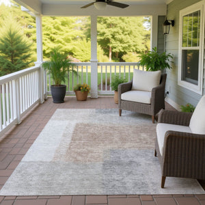 HomeRoots 10' Indoor Outdoor Area Rug - Stylish Taupe, Ivory & Gray Abstract Design, Machine Washable & Durable 660510