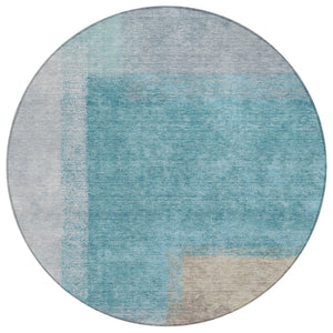 HomeRoots 8' Teal Blue Ivory Gray Round Abstract Washable Indoor Outdoor Rug - Durable, Stylish, Versatile! 660513