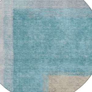 HomeRoots 8' Teal Blue Ivory Gray Round Abstract Washable Indoor Outdoor Rug - Durable, Stylish, Versatile! 660513