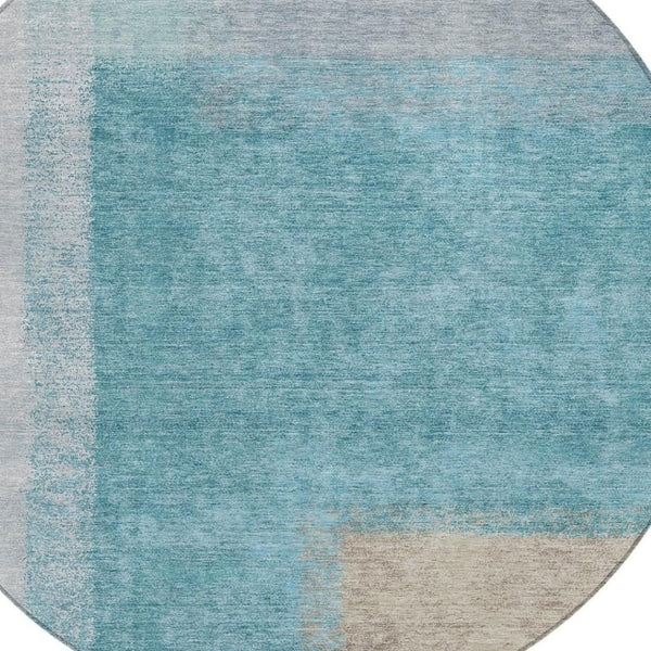 HomeRoots 8' Teal Blue Ivory Gray Round Abstract Washable Indoor Outdoor Rug - Durable, Stylish, Versatile! 660513