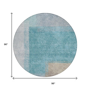 HomeRoots 8' Teal Blue Ivory Gray Round Abstract Washable Indoor Outdoor Rug - Durable, Stylish, Versatile! 660513
