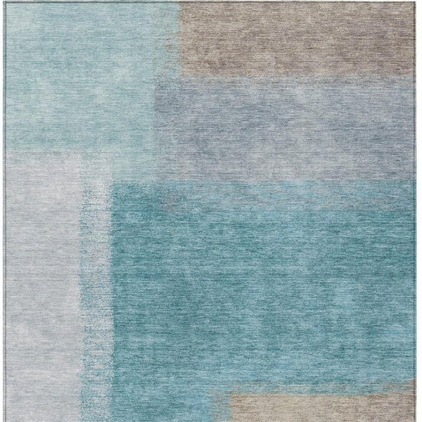 HomeRoots 8' X 10' Teal Blue Ivory Gray Abstract Washable Rug for Indoor & Outdoor High-Traffic Areas 660514