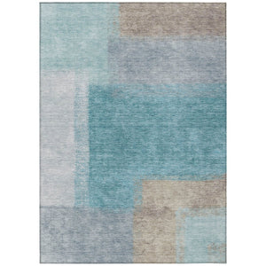 HomeRoots 9' X 12' Teal Blue Ivory Gray Abstract Washable Rug - Durable, Stylish for Indoor & Outdoor Spaces! 660515
