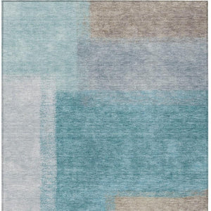 HomeRoots 10' Teal Blue Ivory Gray Abstract Washable Area Rug – Indoor Outdoor Comfort for High-Traffic Spaces 660516