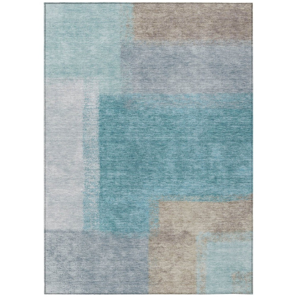 HomeRoots 10' Teal Blue Ivory Gray Abstract Washable Area Rug – Indoor Outdoor Comfort for High-Traffic Spaces 660516
