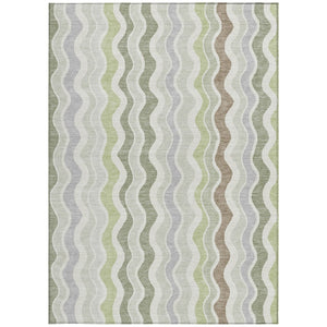 HomeRoots 5' Indoor Outdoor Area Rug in Artichoke Green, Ivory & Brown Stripes - Durable, Washable & Stylish! 660518