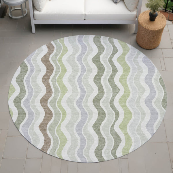 HomeRoots 8' Artichoke Green Round Area Rug - Stylish Striped Design for Indoor & Outdoor Durability & Comfort 660519