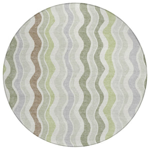 HomeRoots 8' Artichoke Green Round Area Rug - Stylish Striped Design for Indoor & Outdoor Durability & Comfort 660519