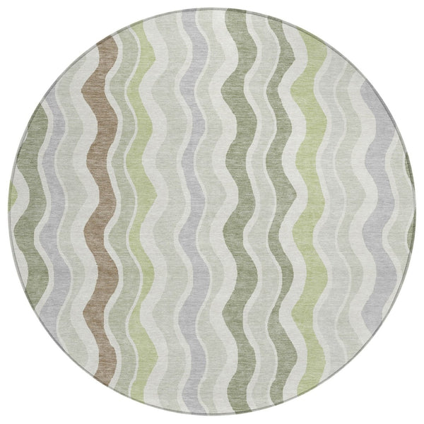 HomeRoots 8' Artichoke Green Round Area Rug - Stylish Striped Design for Indoor & Outdoor Durability & Comfort 660519