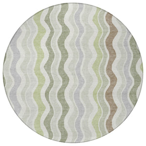 HomeRoots 8' Artichoke Green Round Area Rug - Stylish Striped Design for Indoor & Outdoor Durability & Comfort 660519