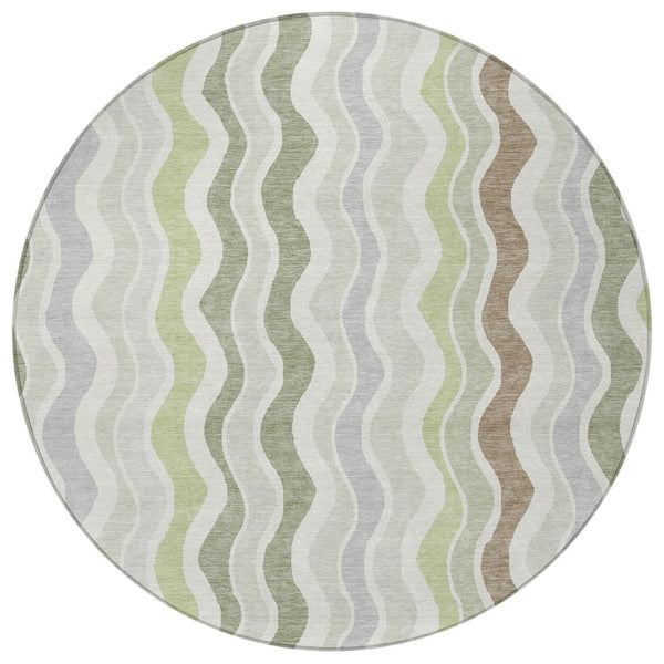 HomeRoots 8' Artichoke Green Round Area Rug - Stylish Striped Design for Indoor & Outdoor Durability & Comfort 660519