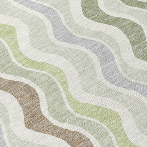 HomeRoots 8' Artichoke Green Round Area Rug - Stylish Striped Design for Indoor & Outdoor Durability & Comfort 660519