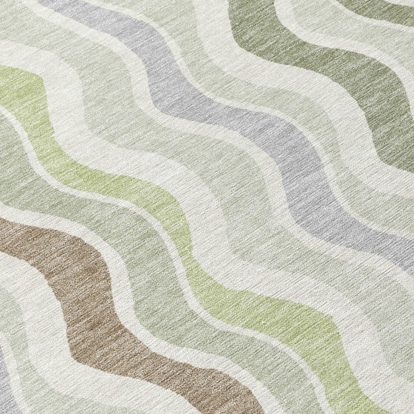 HomeRoots 8' Artichoke Green Round Area Rug - Stylish Striped Design for Indoor & Outdoor Durability & Comfort 660519