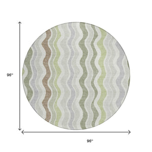 HomeRoots 8' Artichoke Green Round Area Rug - Stylish Striped Design for Indoor & Outdoor Durability & Comfort 660519