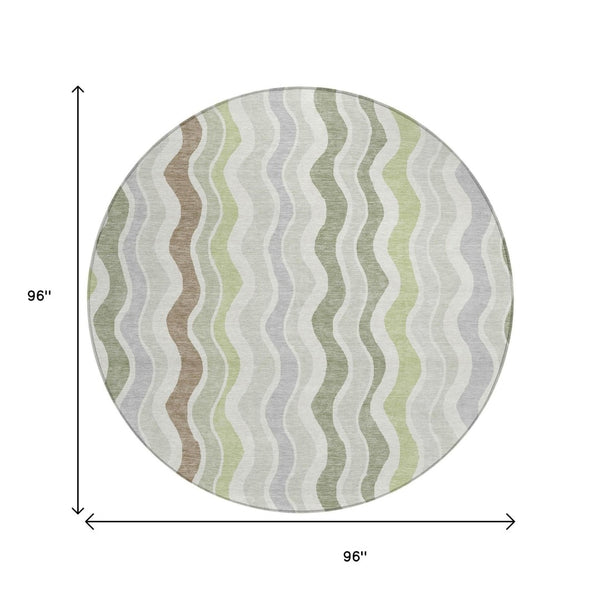 HomeRoots 8' Artichoke Green Round Area Rug - Stylish Striped Design for Indoor & Outdoor Durability & Comfort 660519