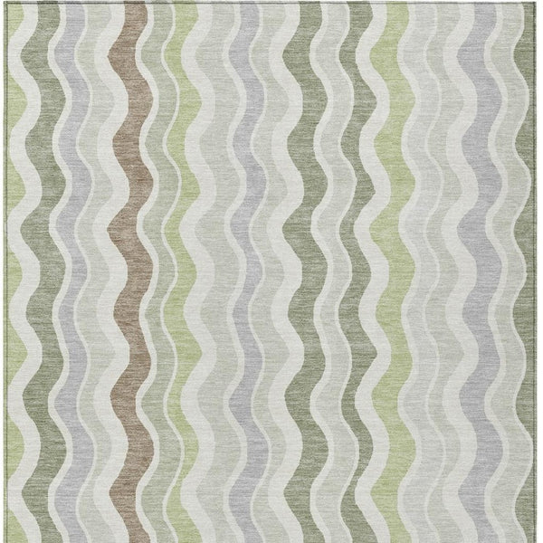 HomeRoots 8' X 10' Striped Washable Area Rug in Artichoke Green, Ivory, and Brown for Indoor & Outdoor Spaces 660520