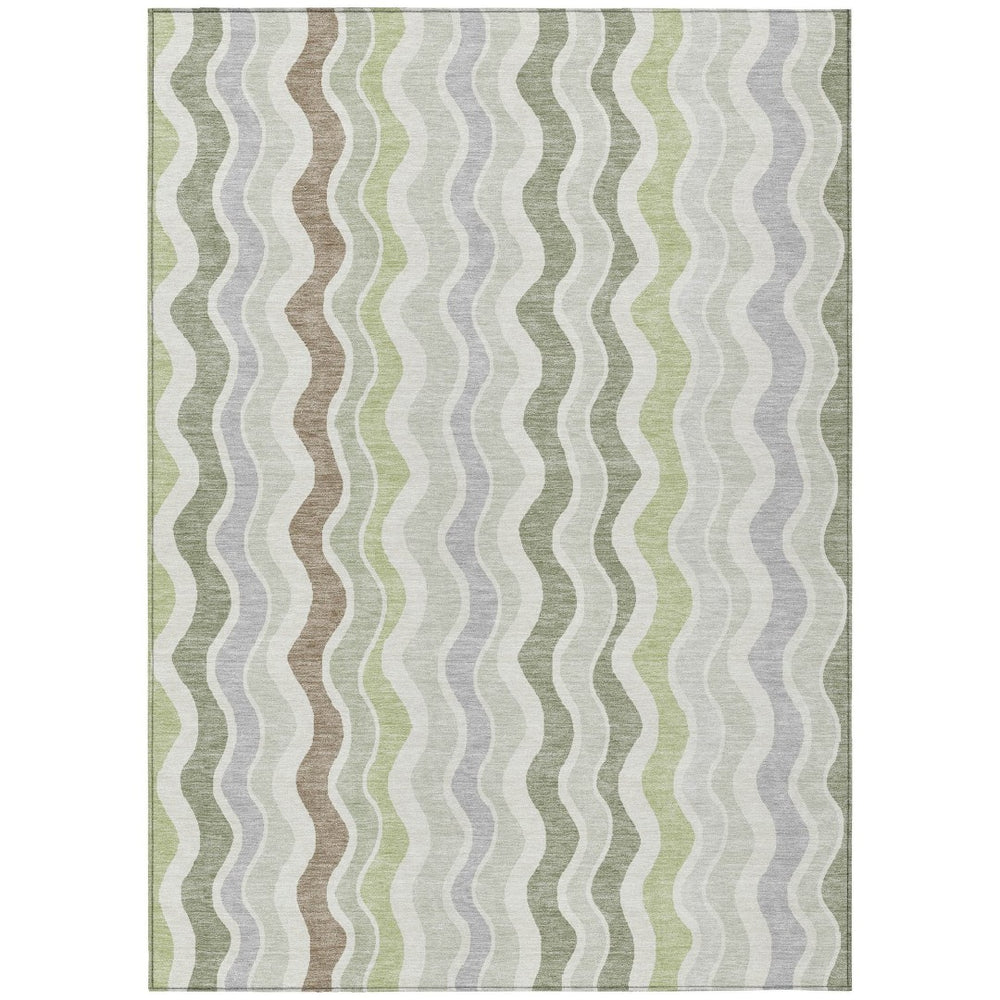 HomeRoots 8' X 10' Striped Washable Area Rug in Artichoke Green, Ivory, and Brown for Indoor & Outdoor Spaces 660520