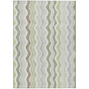 HomeRoots 8' X 10' Striped Washable Area Rug in Artichoke Green, Ivory, and Brown for Indoor & Outdoor Spaces 660520