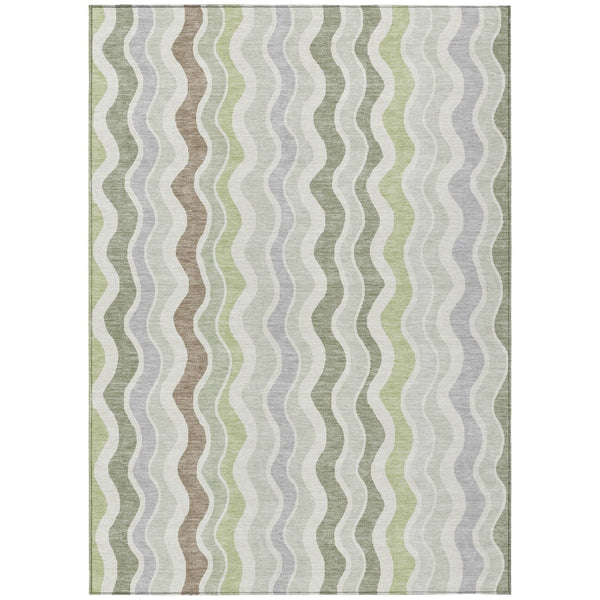 HomeRoots 8' X 10' Striped Washable Area Rug in Artichoke Green, Ivory, and Brown for Indoor & Outdoor Spaces 660520