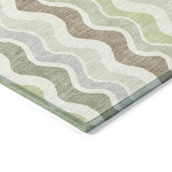 HomeRoots 8' X 10' Striped Washable Area Rug in Artichoke Green, Ivory, and Brown for Indoor & Outdoor Spaces 660520
