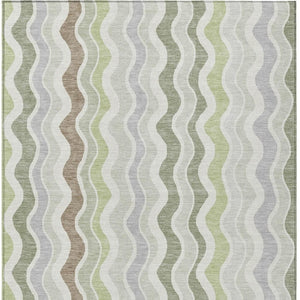 HomeRoots 9' Stylish Artichoke Green Striped Area Rug - Washable, Durable for Indoor & Outdoor Use, 9x12' 660521