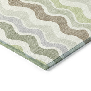 HomeRoots 9' Stylish Artichoke Green Striped Area Rug - Washable, Durable for Indoor & Outdoor Use, 9x12' 660521