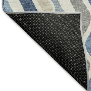 HomeRoots 8' Stylish Blue Khaki & Ivory Round Striped Area Rug - Washable, Durable for Indoor & Outdoor Use 660525