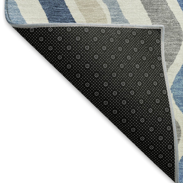 HomeRoots 8' Stylish Blue Khaki & Ivory Round Striped Area Rug - Washable, Durable for Indoor & Outdoor Use 660525