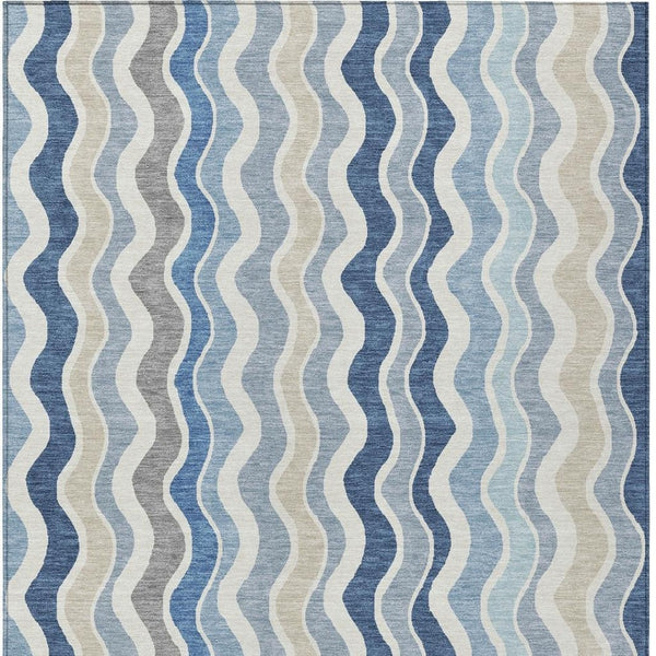 HomeRoots 8' X 10' Striped Area Rug in Blue, Khaki, and Ivory - Durable, Washable Design for Indoor & Outdoor Use 660526