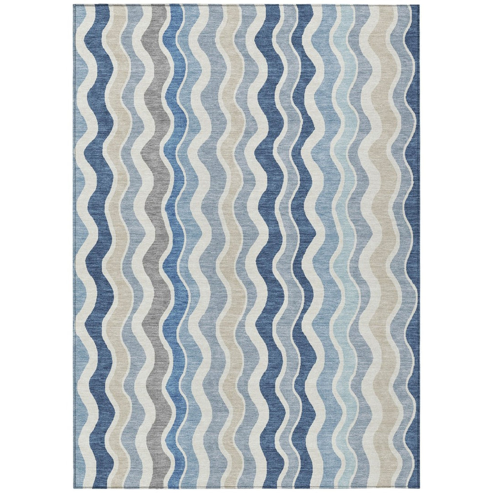 HomeRoots 8' X 10' Striped Area Rug in Blue, Khaki, and Ivory - Durable, Washable Design for Indoor & Outdoor Use 660526