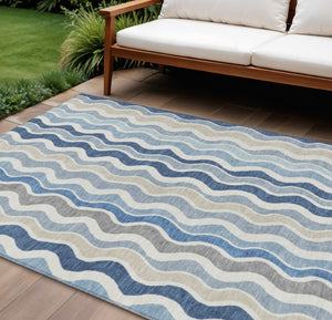 HomeRoots 9' Coastal Charm Striped Washable Indoor Outdoor Area Rug - Durable, Stylish & Easy Care Design! 660527