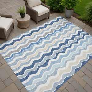 HomeRoots 9' Coastal Charm Striped Washable Indoor Outdoor Area Rug - Durable, Stylish & Easy Care Design! 660527