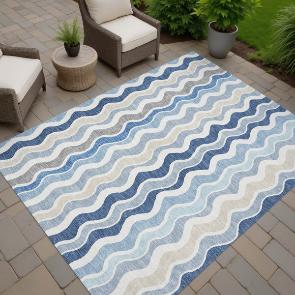 HomeRoots 9' Coastal Charm Striped Washable Indoor Outdoor Area Rug - Durable, Stylish & Easy Care Design! 660527