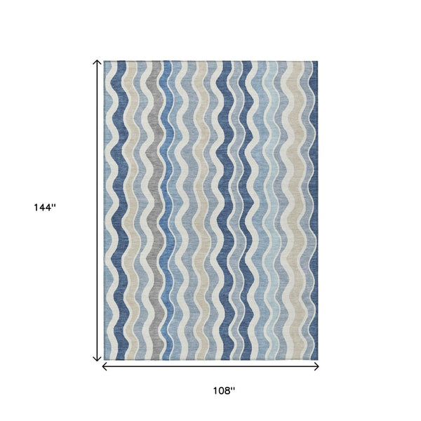 HomeRoots 9' Coastal Charm Striped Washable Indoor Outdoor Area Rug - Durable, Stylish & Easy Care Design! 660527