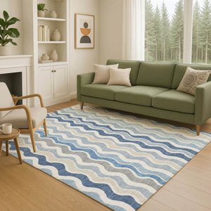 HomeRoots 9' Coastal Charm Striped Washable Indoor Outdoor Area Rug - Durable, Stylish & Easy Care Design! 660527