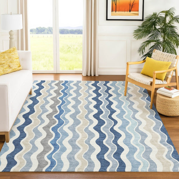 HomeRoots 9' Coastal Charm Striped Washable Indoor Outdoor Area Rug - Durable, Stylish & Easy Care Design! 660527