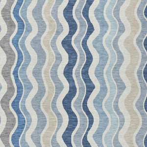HomeRoots 10' Striped Blue, Khaki & Ivory Washable Indoor/Outdoor Area Rug - Durable, Stylish, Easy Care! 660528