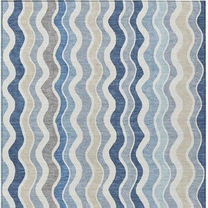 HomeRoots 10' Striped Blue, Khaki & Ivory Washable Indoor/Outdoor Area Rug - Durable, Stylish, Easy Care! 660528