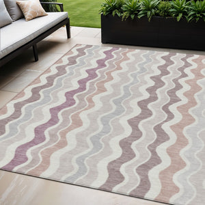 HomeRoots 5' X 8' Blush Ivory Taupe Striped Washable Area Rug - Durable Indoor/Outdoor Style for Every Space 660530