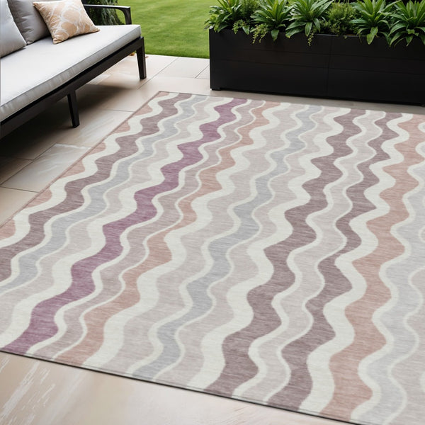 HomeRoots 5' X 8' Blush Ivory Taupe Striped Washable Area Rug - Durable Indoor/Outdoor Style for Every Space 660530
