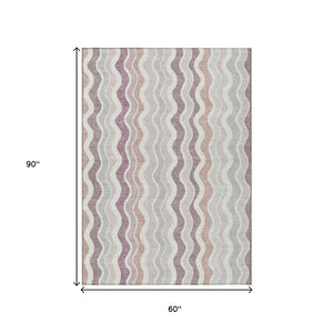 HomeRoots 5' X 8' Blush Ivory Taupe Striped Washable Area Rug - Durable Indoor/Outdoor Style for Every Space 660530