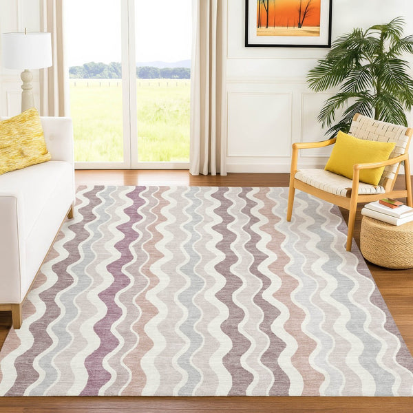 HomeRoots 5' X 8' Blush Ivory Taupe Striped Washable Area Rug - Durable Indoor/Outdoor Style for Every Space 660530