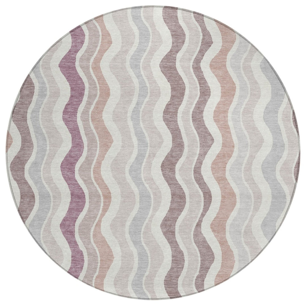 HomeRoots 8' Blush Ivory and Taupe Round Striped Rug - Durable, Washable, Stylish for Indoor & Outdoor Spaces 660531