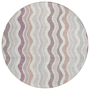 HomeRoots 8' Blush Ivory and Taupe Round Striped Rug - Durable, Washable, Stylish for Indoor & Outdoor Spaces 660531