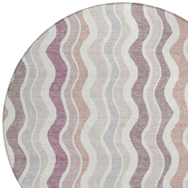 HomeRoots 8' Blush Ivory and Taupe Round Striped Rug - Durable, Washable, Stylish for Indoor & Outdoor Spaces 660531