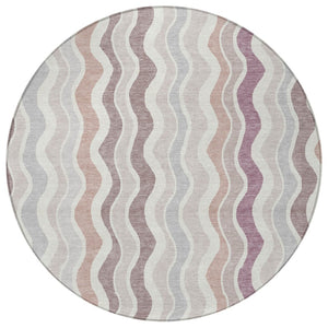 HomeRoots 8' Blush Ivory and Taupe Round Striped Rug - Durable, Washable, Stylish for Indoor & Outdoor Spaces 660531
