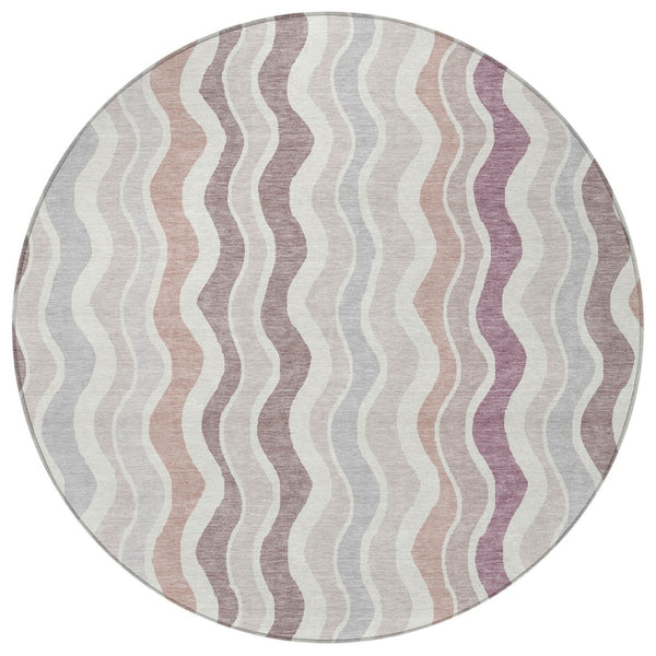 HomeRoots 8' Blush Ivory and Taupe Round Striped Rug - Durable, Washable, Stylish for Indoor & Outdoor Spaces 660531