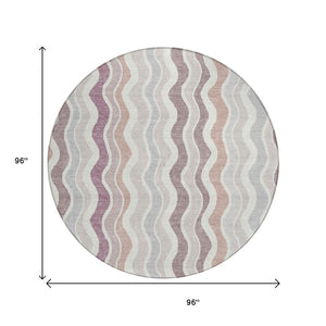 HomeRoots 8' Blush Ivory and Taupe Round Striped Rug - Durable, Washable, Stylish for Indoor & Outdoor Spaces 660531